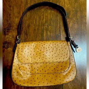 Brahmin Leather  Ostrige Shoulder Bag Elegant Tan Leather